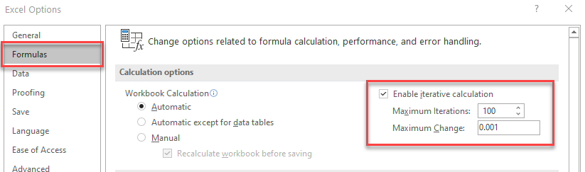 allow iteration calculations in excel for mac